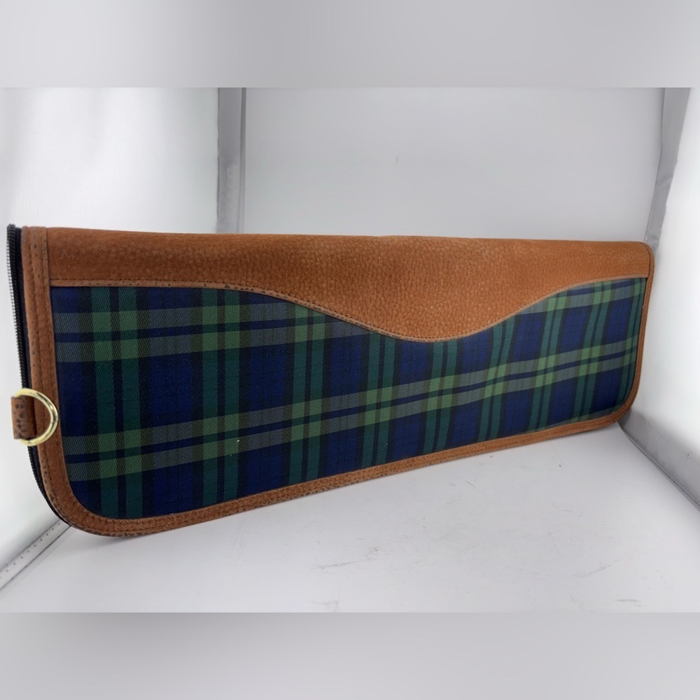 Leather Plaid Travel Tie Case Blue Green Brown​​